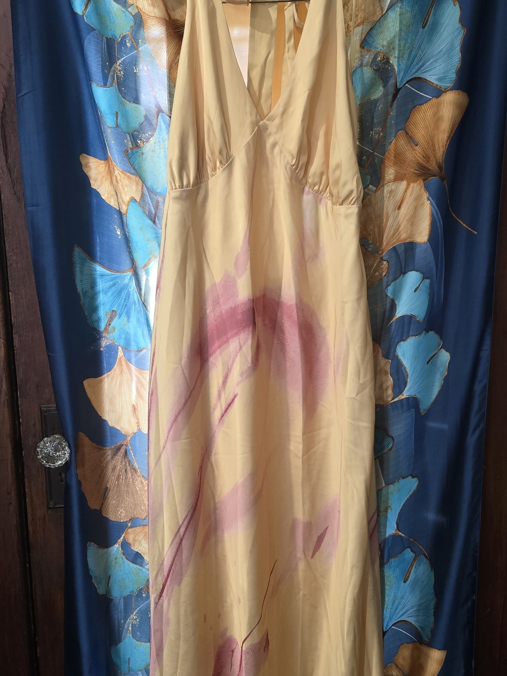 Abercrombie & Fitch Yellow Maxi Dress with Pink Brushstroke Accents